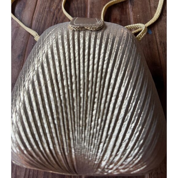 Vintage Carlo Fellini Gold Pleated Evening Bag Crossbody Purse - Picture 3 of 10